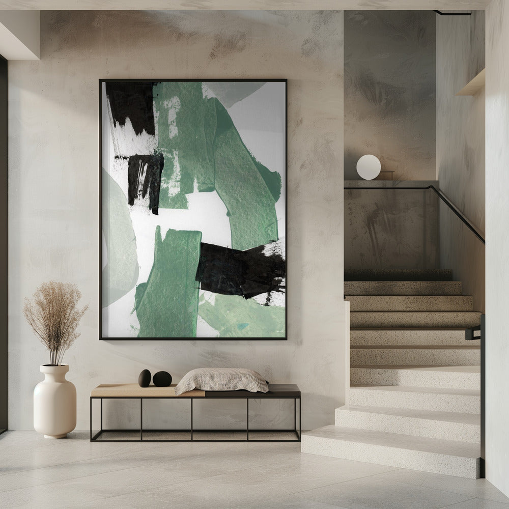 Abstracte groene en zwarte vormen nr. 1 print | poster