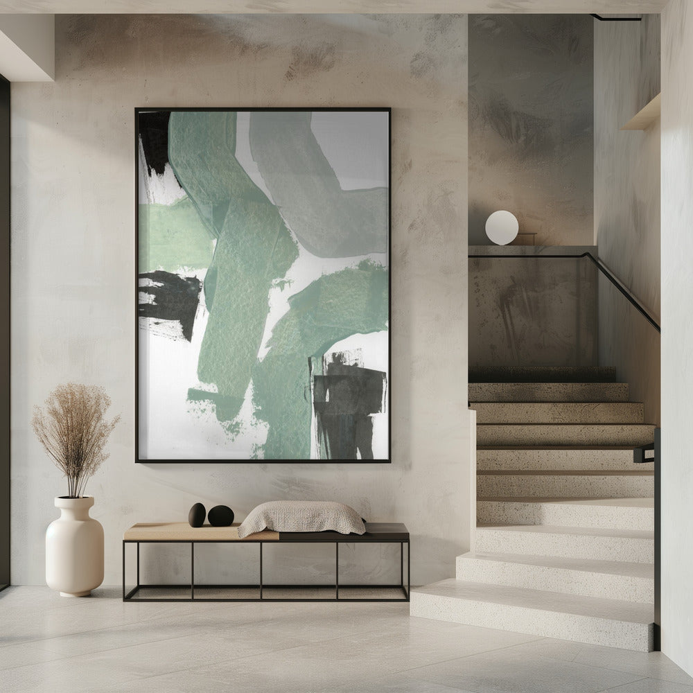 Abstracte groene en zwarte vormen nr. 2 print | poster