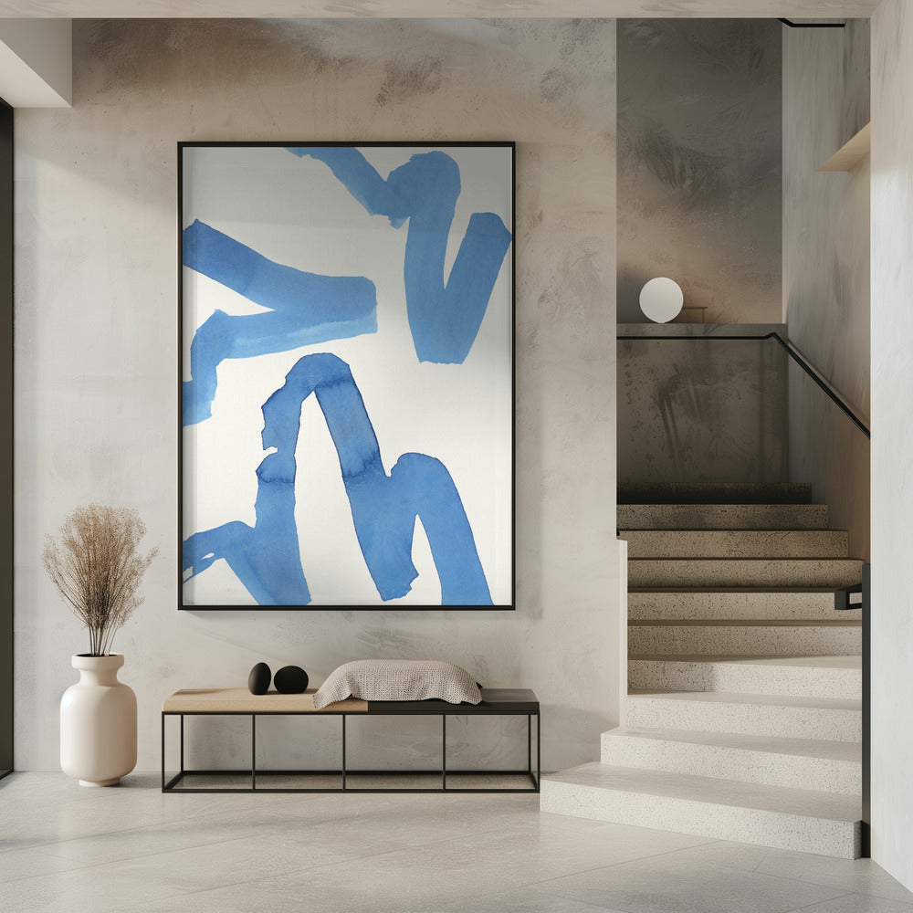 Abstracte blauwe penseelstreken kunstdruk nr. 1 | Poster
