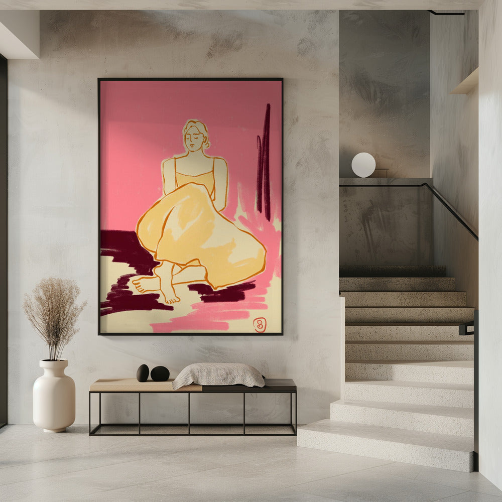 Zittende figuur in een vloeiende jurk | Poster