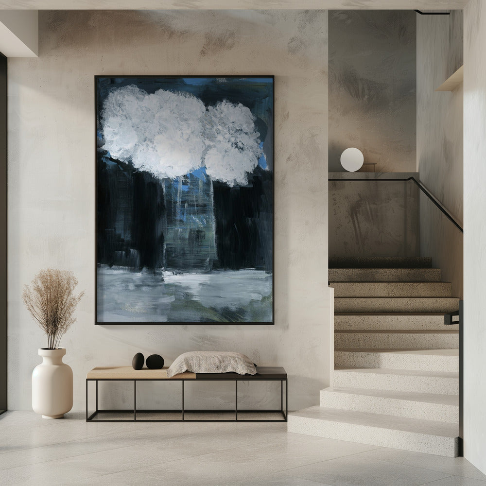 Witte sneeuwbal Viburnum in vaas op zwarte achtergrond | Poster