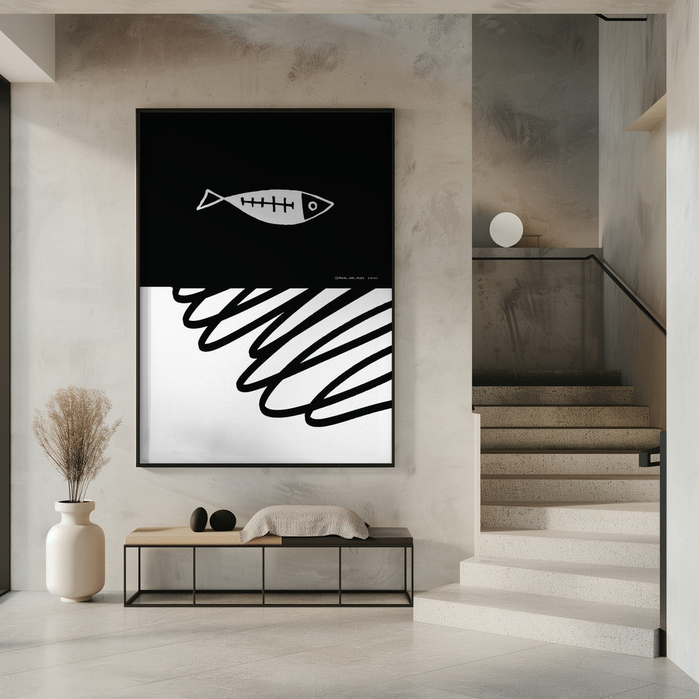 Minimalist Fish In Nordic Sea, Abstract Ocean Art Art Print | Poster