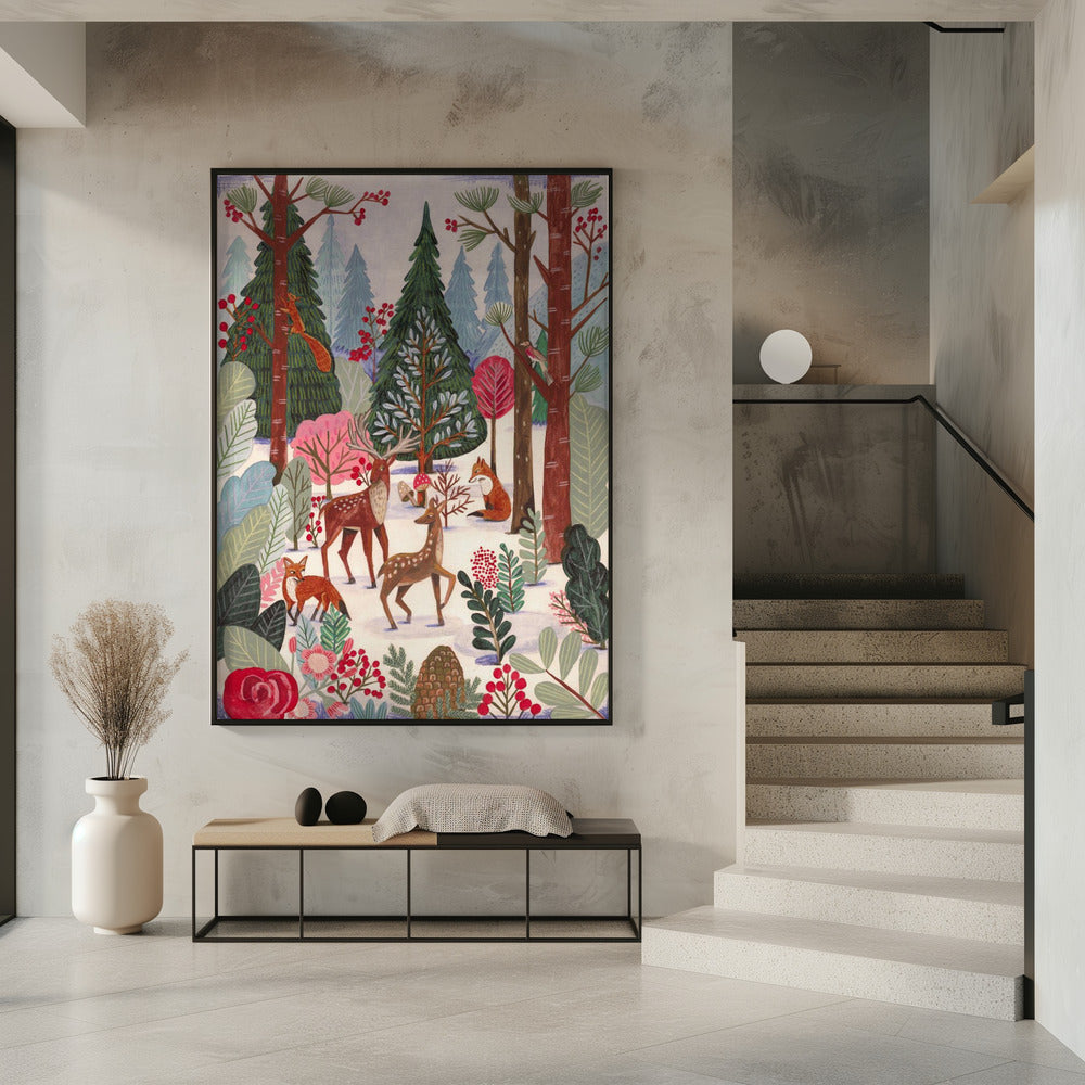 Dieren in het winterbos | Poster