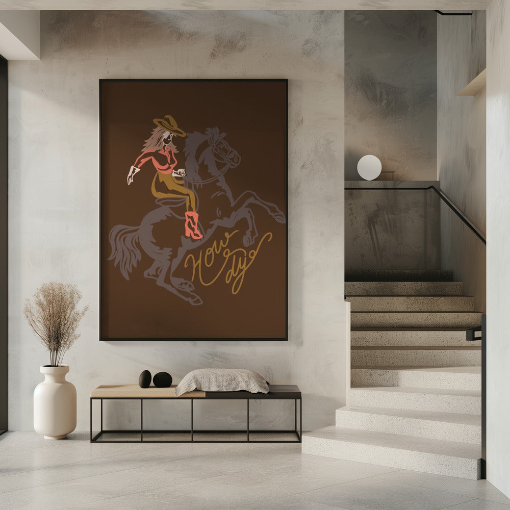 Cowgirl op een steigerend paard | Poster