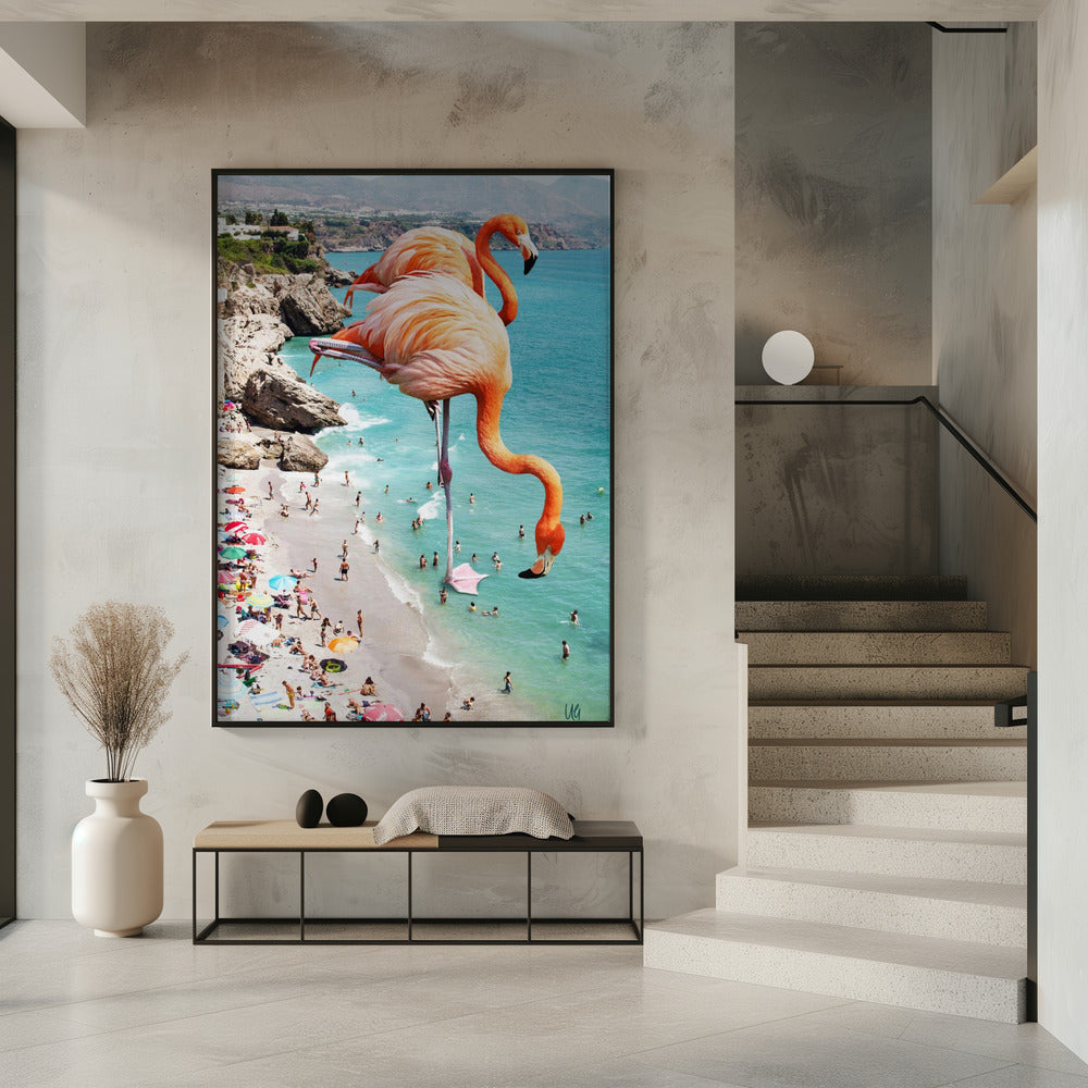 Flamingo's op het strand | Poster