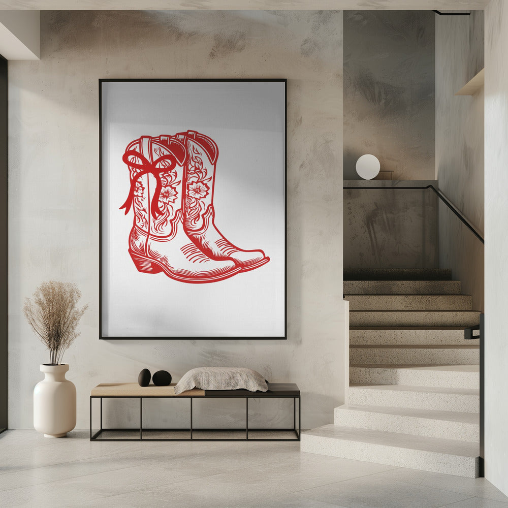 Rode cowgirllaarzen met strik | Poster