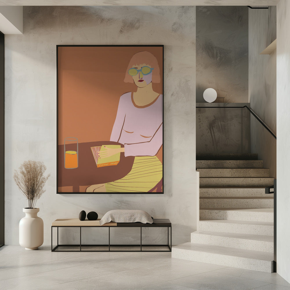 Dame leest met drank | Poster