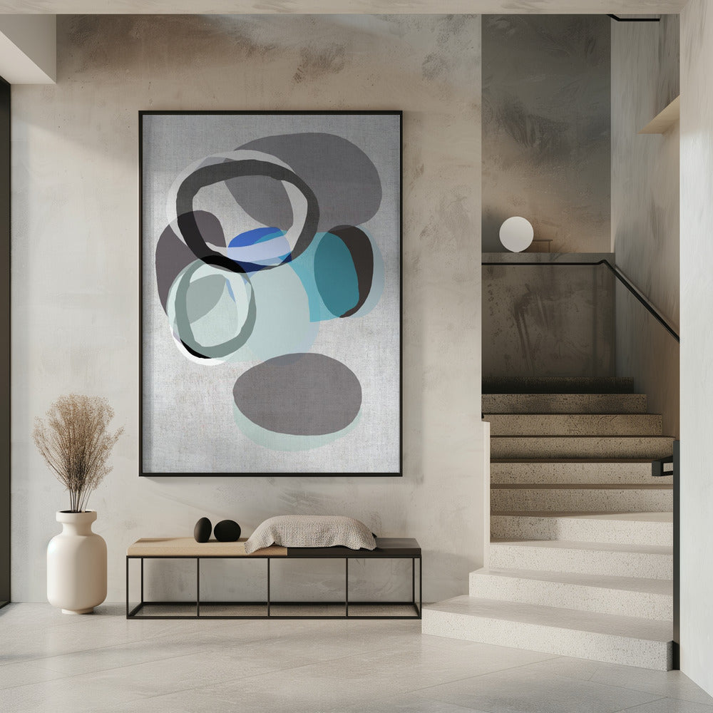 Abstracte vormen in blauw, grijs en zwarte ringen | Poster