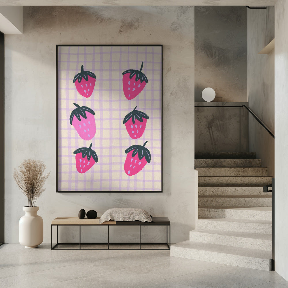 Abstracte aardbeien op een rasterpatroon | Poster