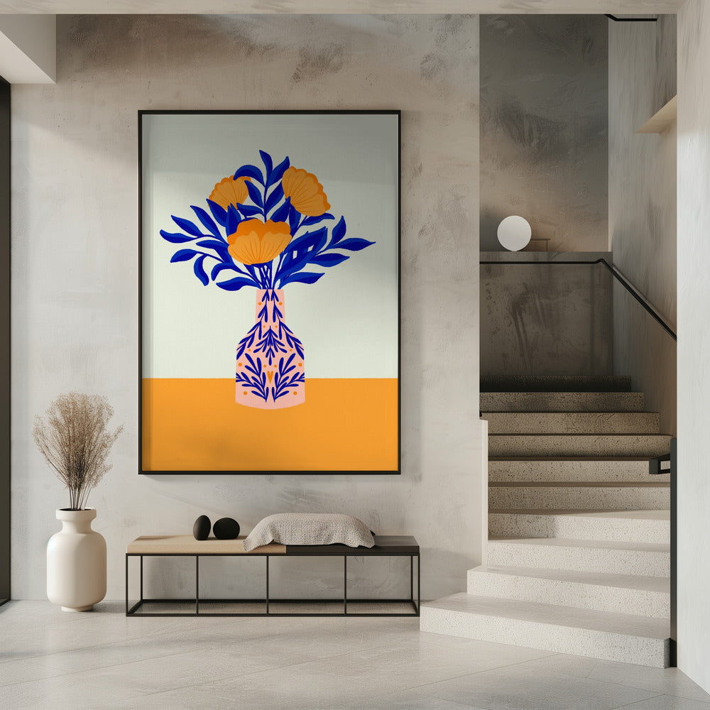 Oranje klaprozen in een vaas | Poster