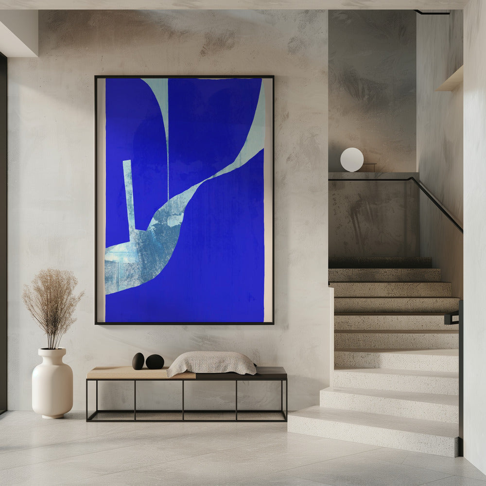 Blauwe achtergrond met een dynamische witte curve | Poster