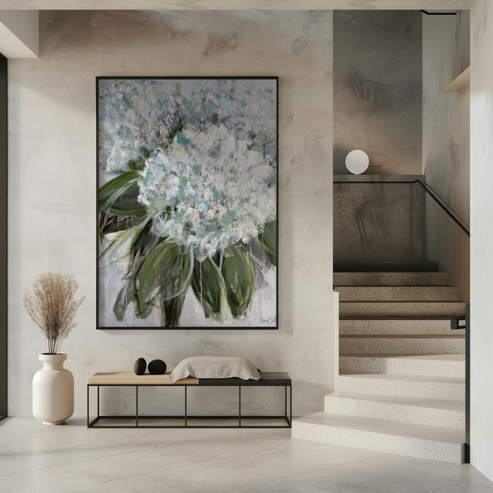 Delicate witte en blauwe hortensia's | Poster