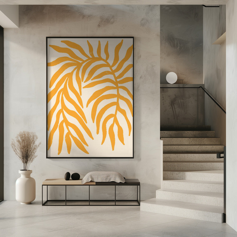 Gele silhouet met textuur van een tak | Poster