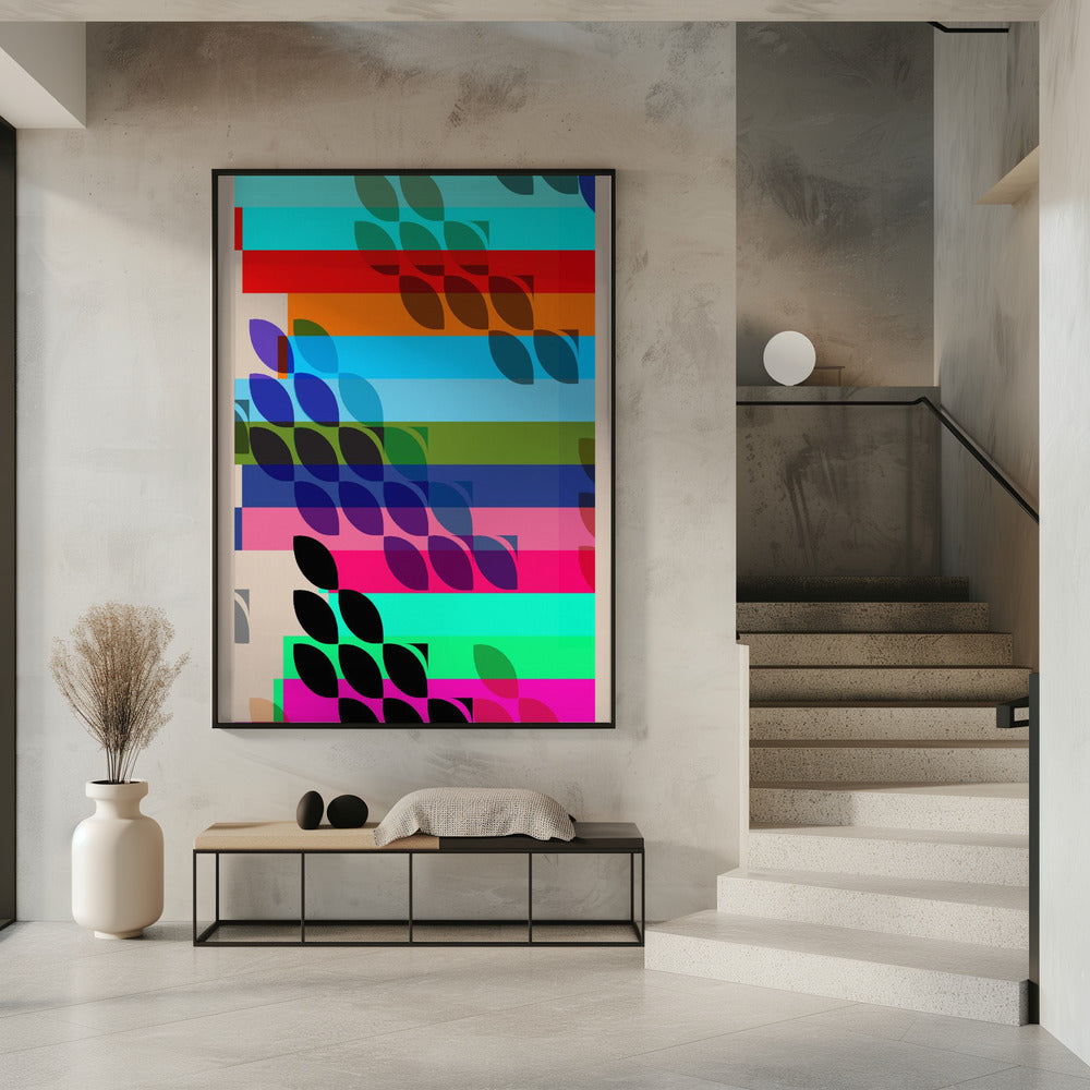 Levendige geometrische vormen en bladpatronen | Poster