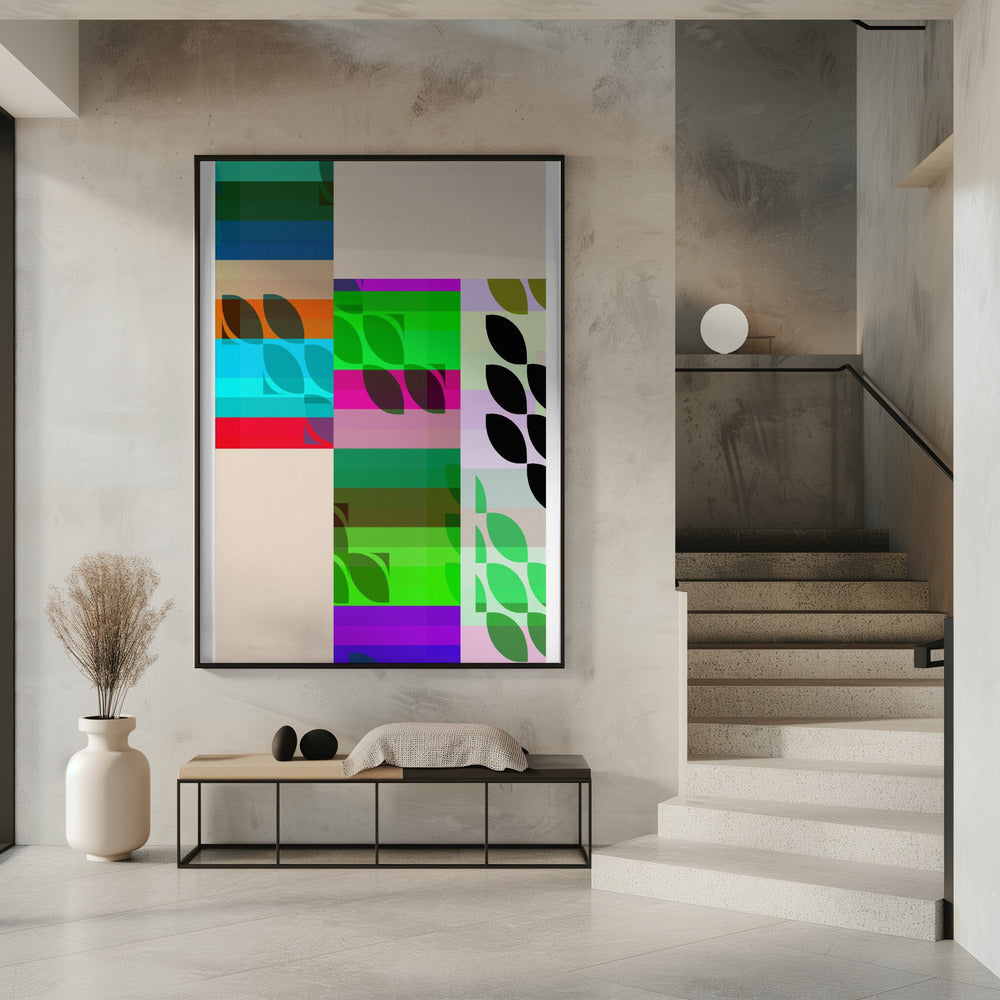 Levendige geometrische vormen en bladpatronen | Poster