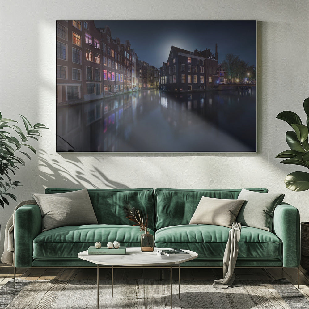 Maanlicht boven Amsterdam | Canvas