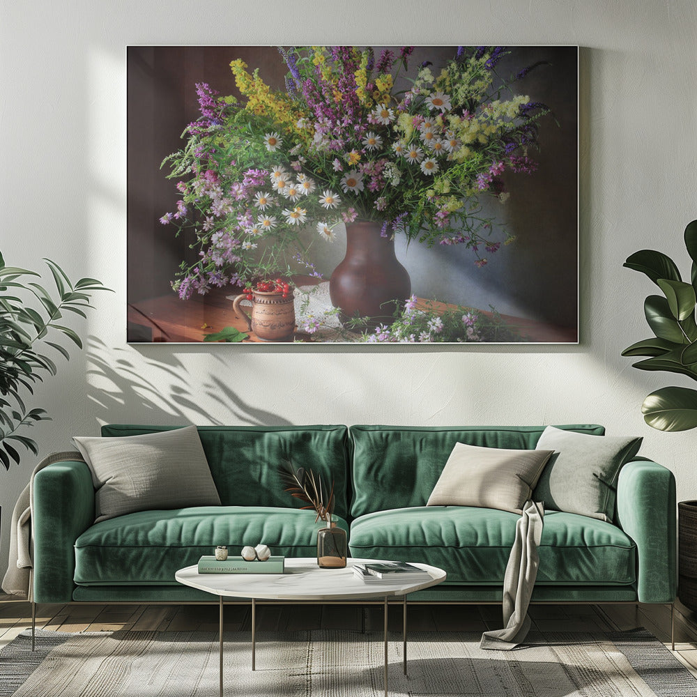 Stilleven met wilde bloemen en bessen | Canvas