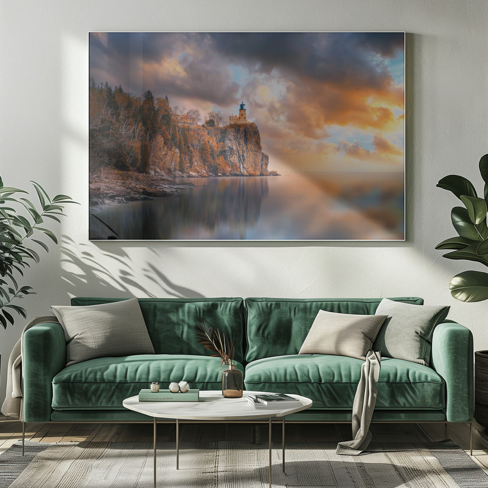 Een bewolkte dag bij Split Rock Lighthouse | Canvas