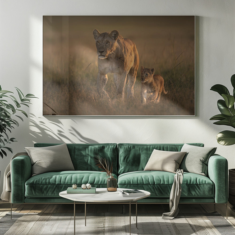 Moederleeuwin met welp | Canvas