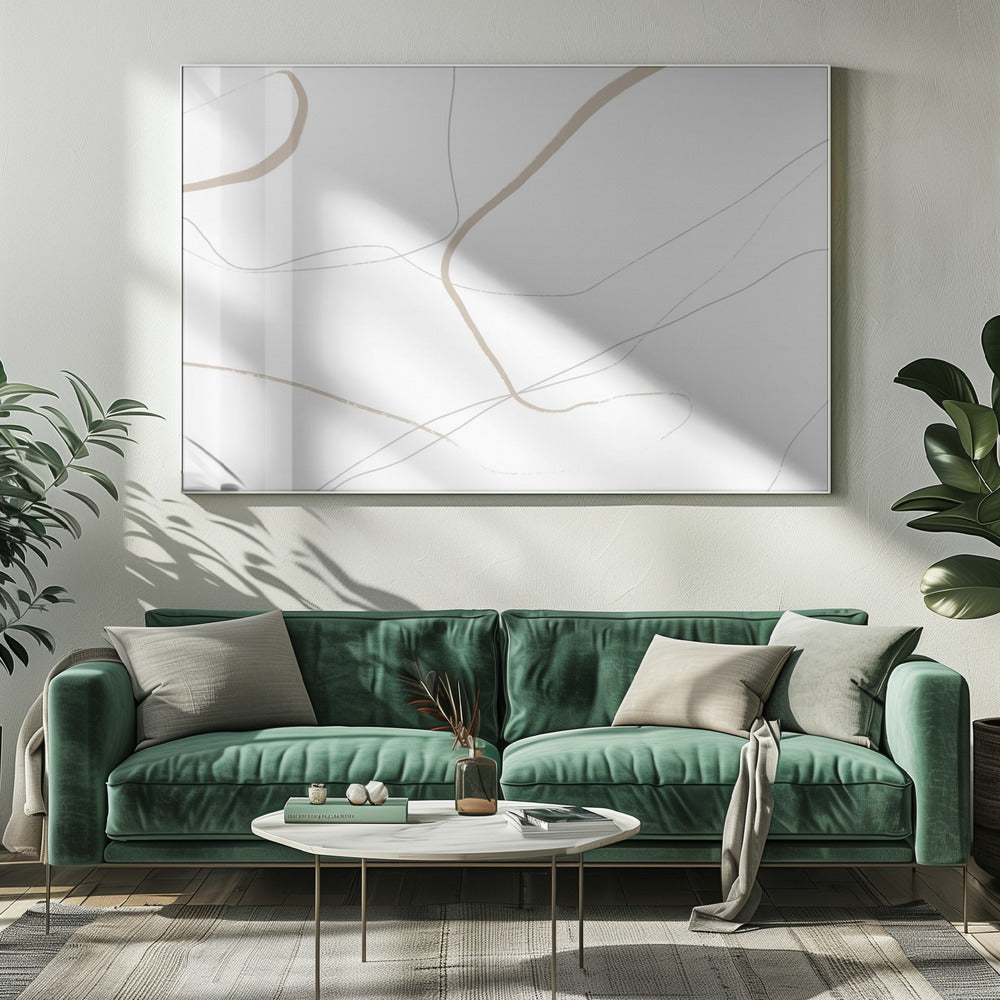 Beige en grijze lijnen op een witte achtergrond | Canvas