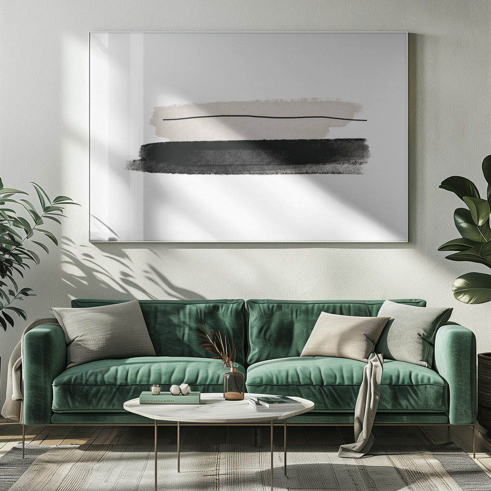 Zwarte en beige penseelstreken | Canvas