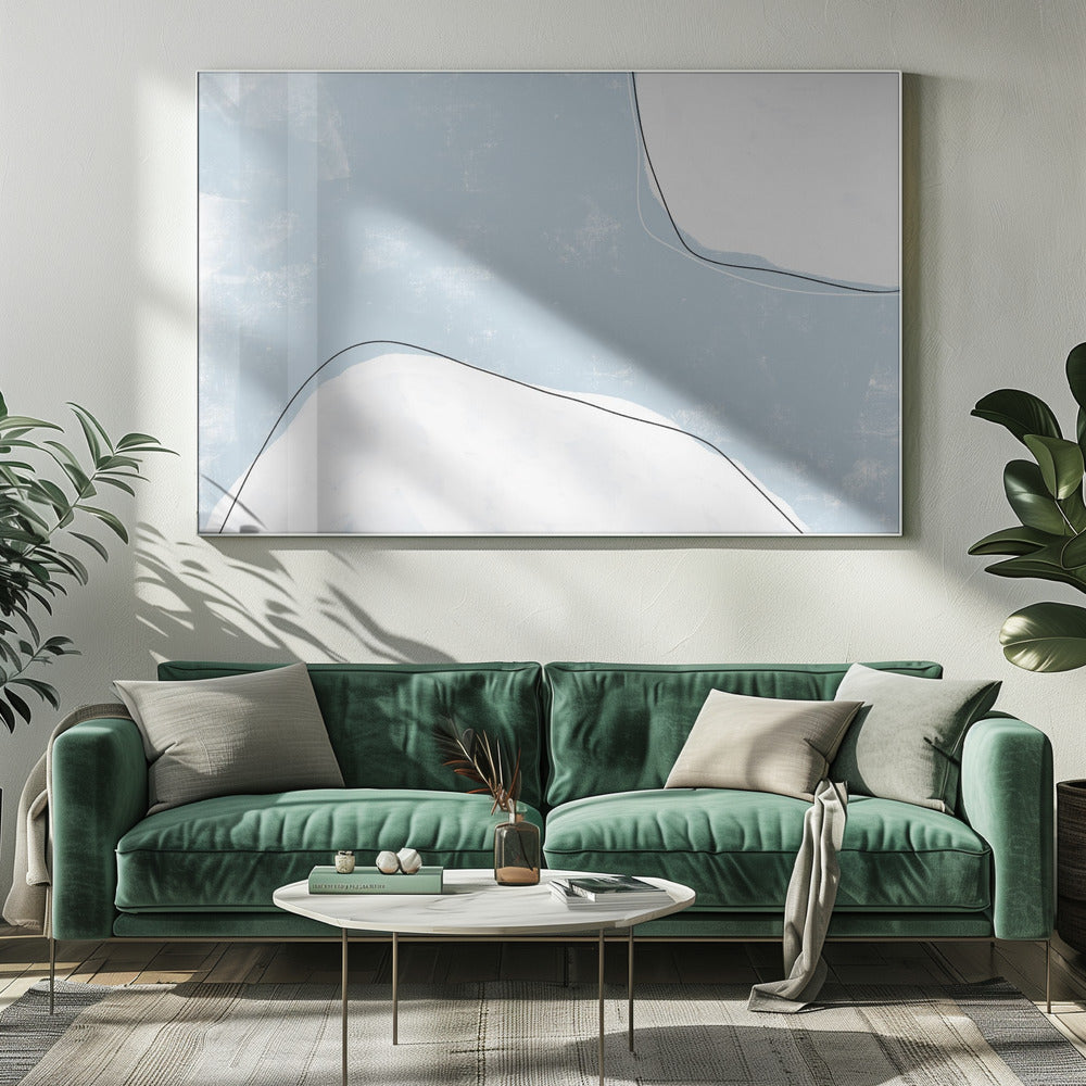 Blauwe en witte tinten met vloeiende lijnen | Canvas
