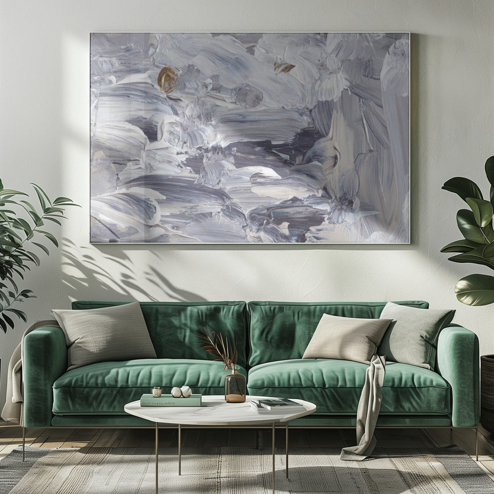 Dynamische penseelstreken in tinten grijs en wit | Canvas