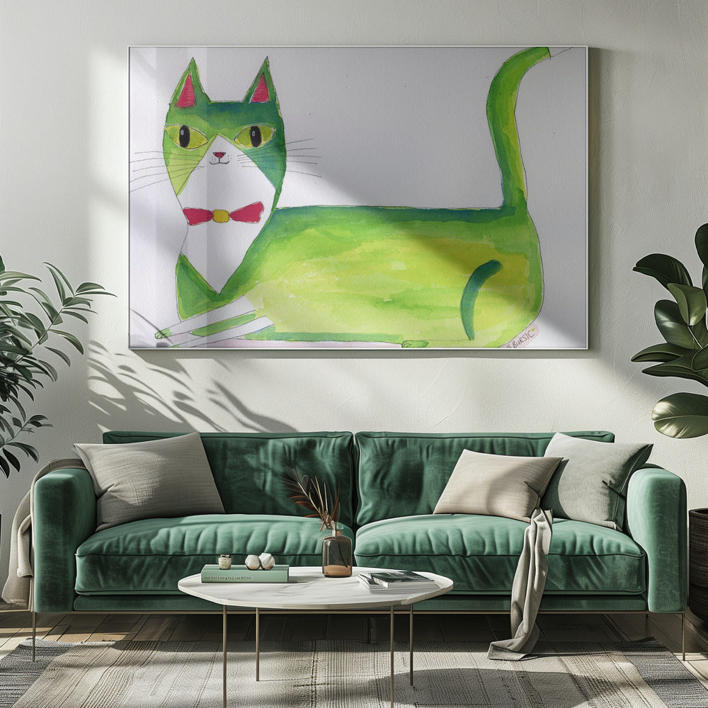 De groene kat | Canvas