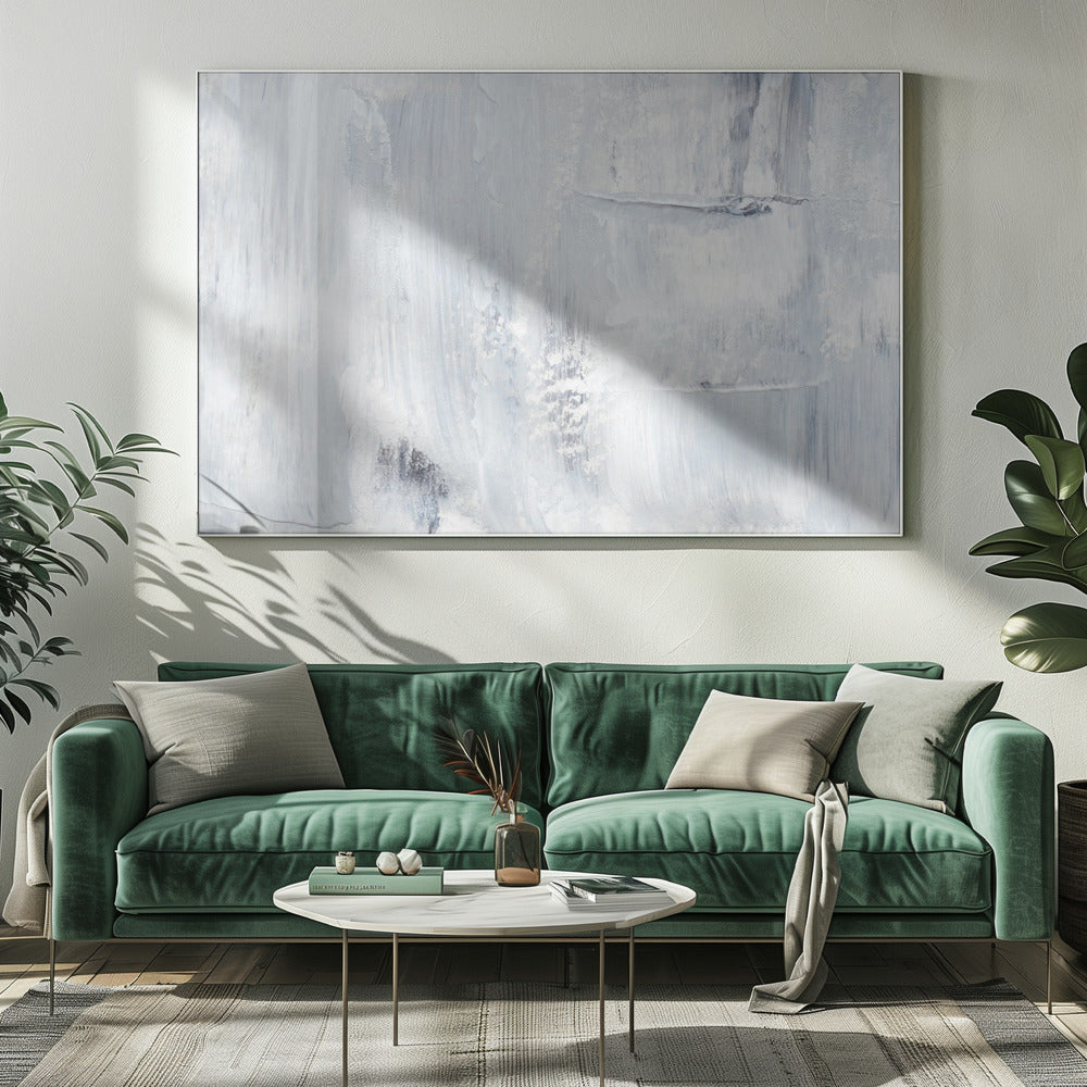 Penseelstreken in zachte grijs- en wittinten | Canvas