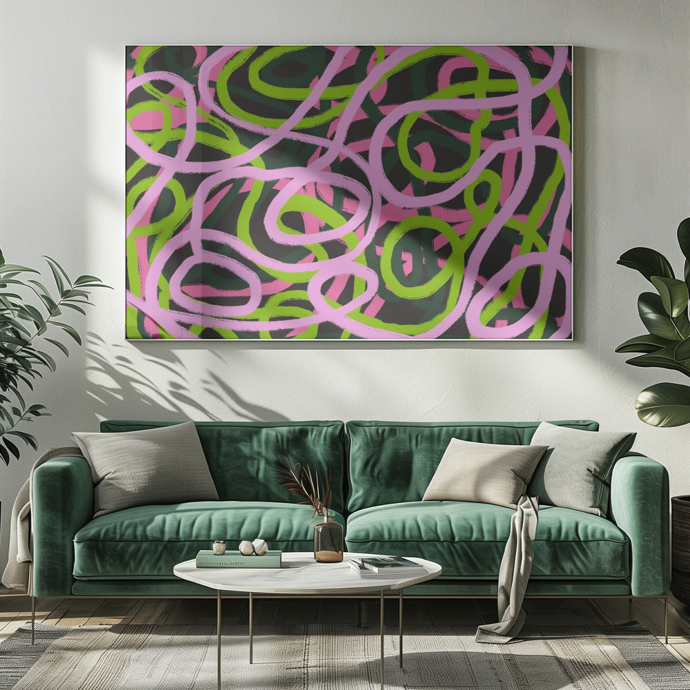 Verweven roze en groene lijnen | Canvas