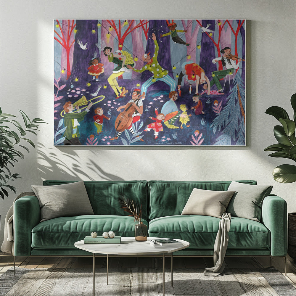 Circus performers and children in the forest | Canvas