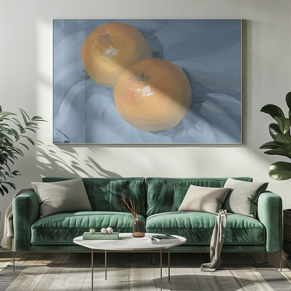 Sinaasappels op blauw | Canvas