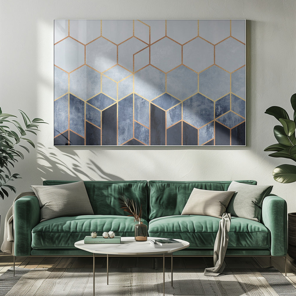 Zachte blauwe zeshoeken | Canvas