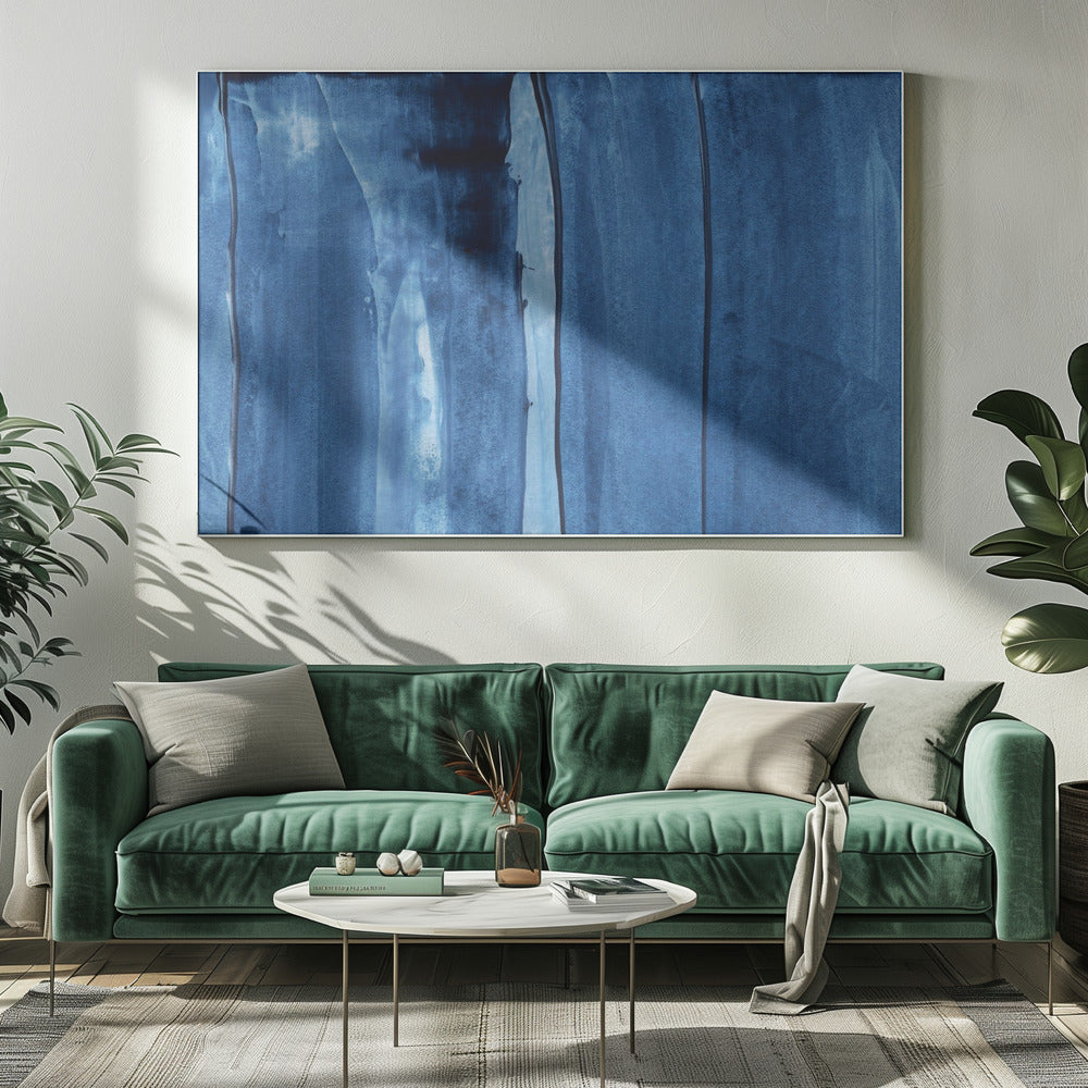 Blauwe textuur met vloeiende verticale lijnen | Canvas