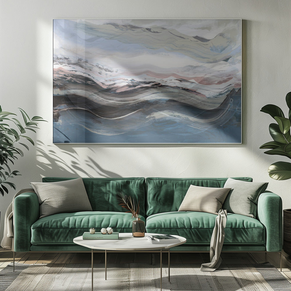 Abstract Landschap Golven Blauw | Canvas