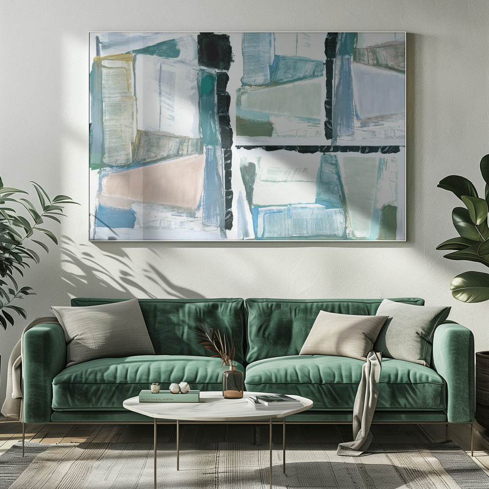 Geconstrueerde abstractie blauw | Canvas
