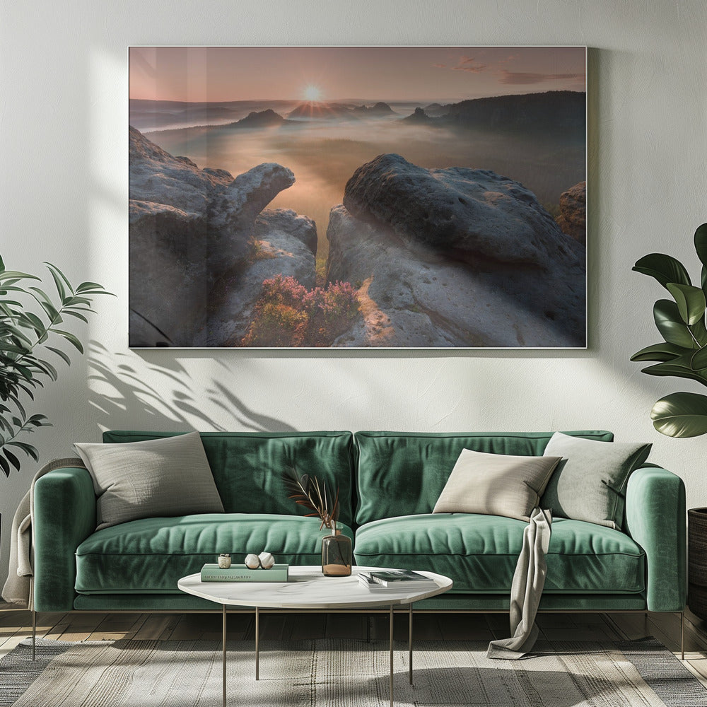 Zonsopgang op de rotsen | Canvas