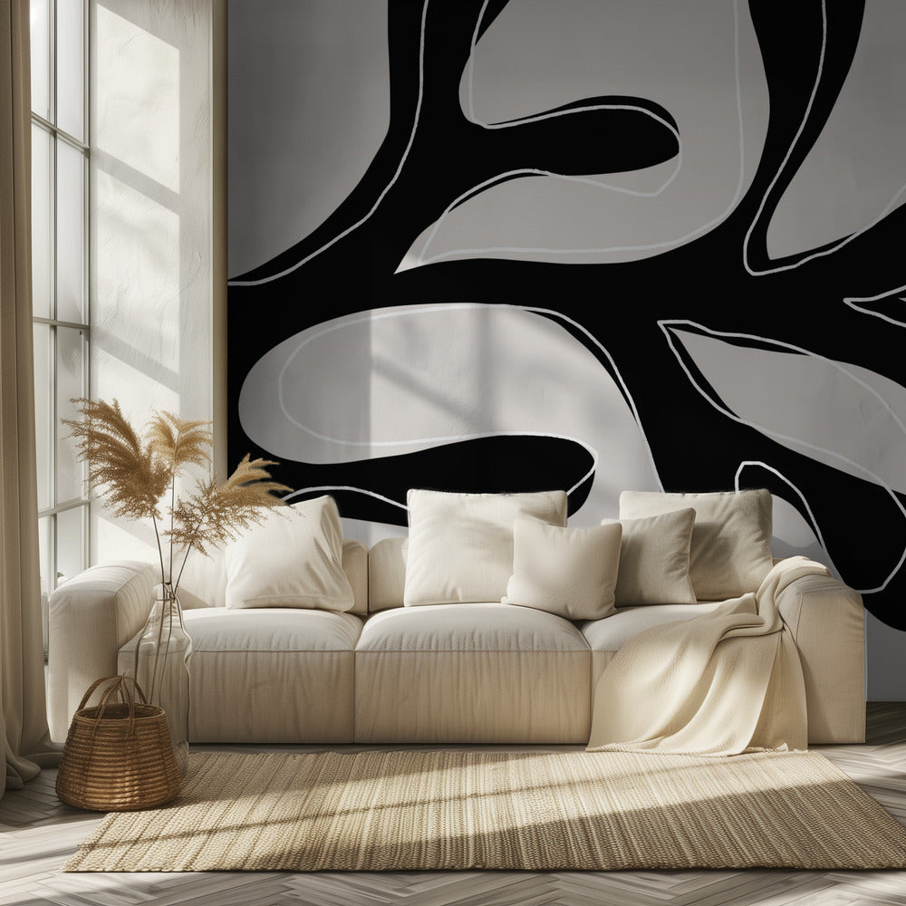Abstract Twig Zwart-Wit | Behang