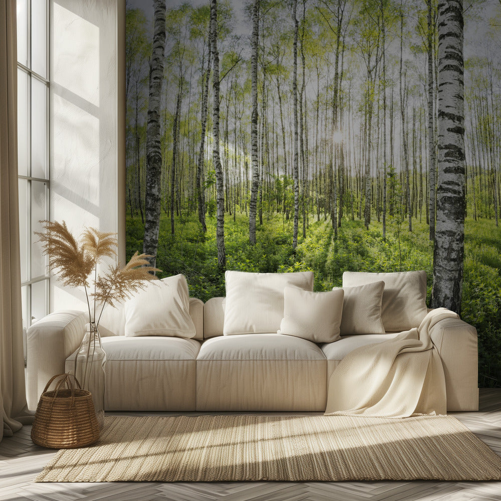 Lente in het berkenbos | Behang