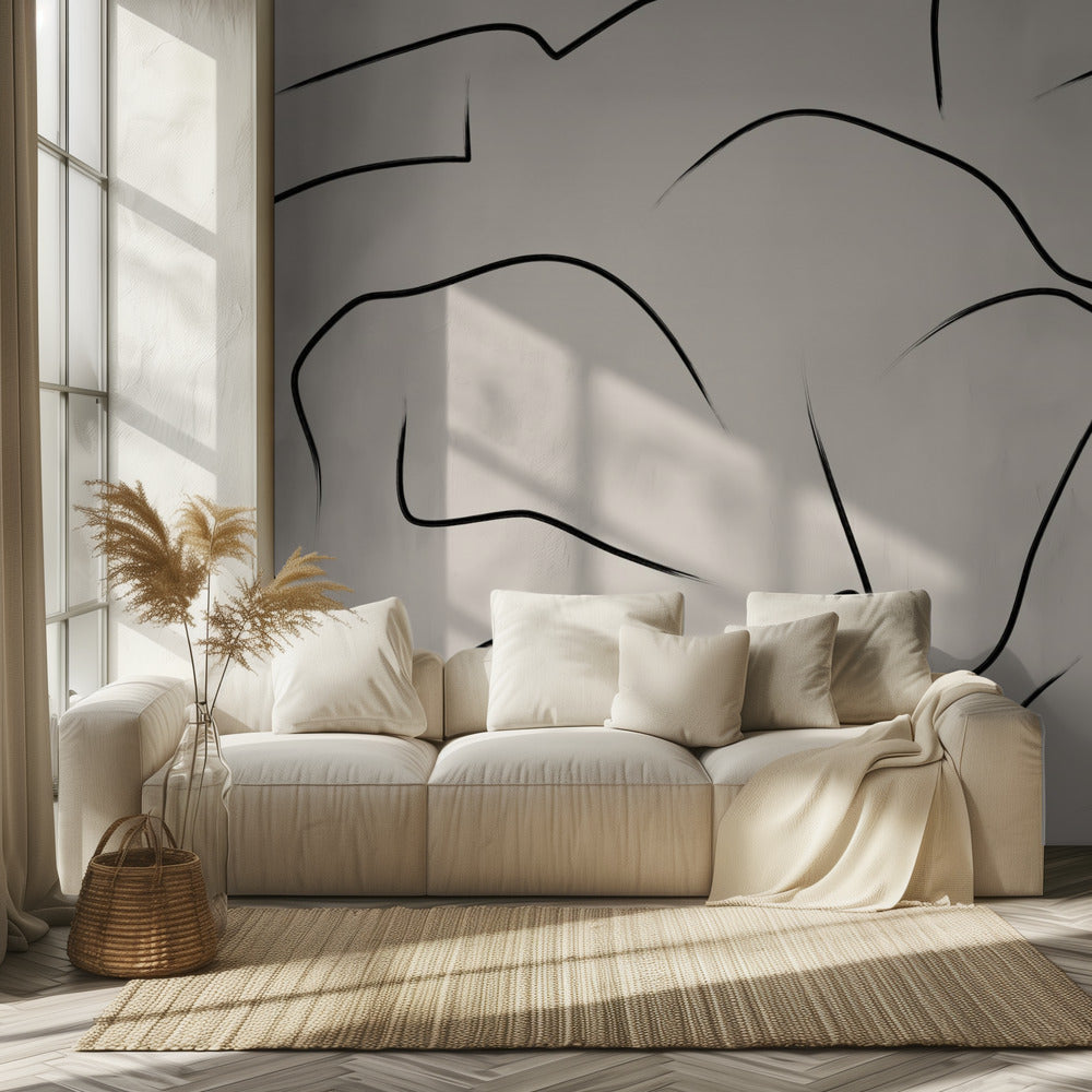 Minimalistische zwarte rondingen | Behang