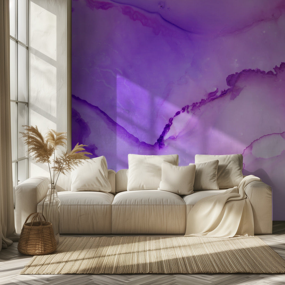 Vloeiende abstracte patronen in paarse en roze tinten | Behang
