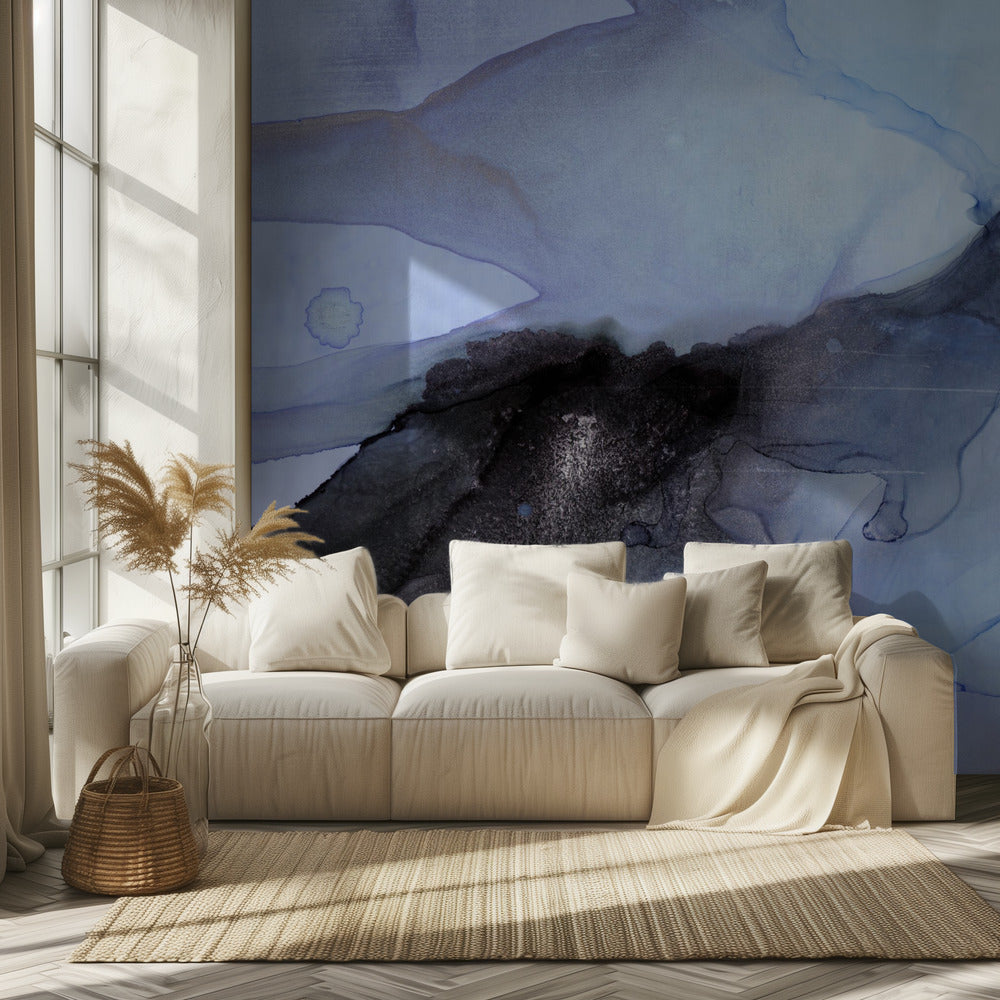 Vloeiende blauwe en zwarte inkttexturen | Behang