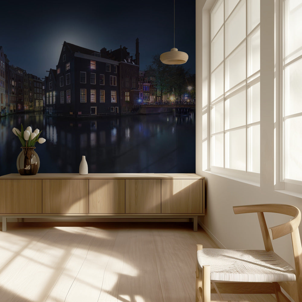Maanlicht boven Amsterdam | Behang