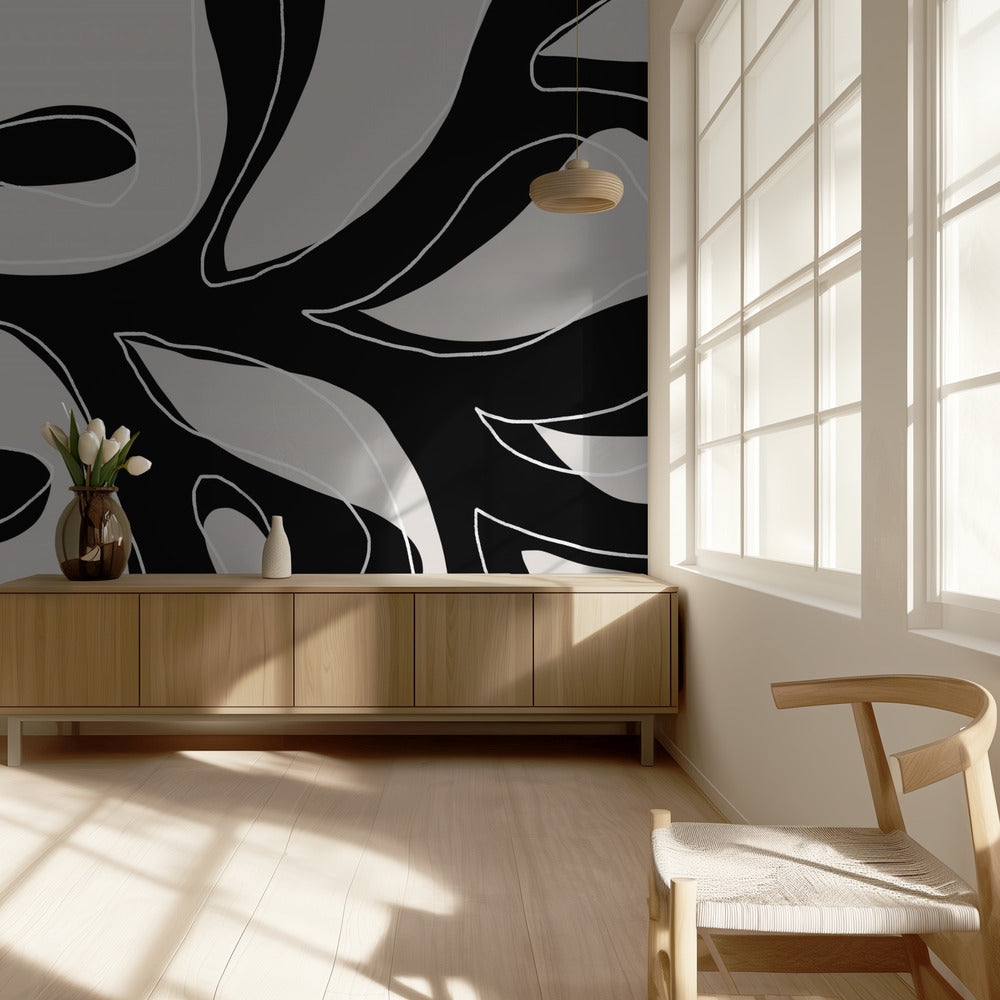 Abstract Twig Zwart-Wit | Behang
