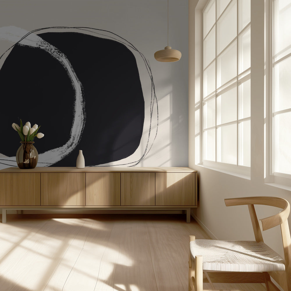 Overlappende zwart-witte onregelmatige vormen | Behang