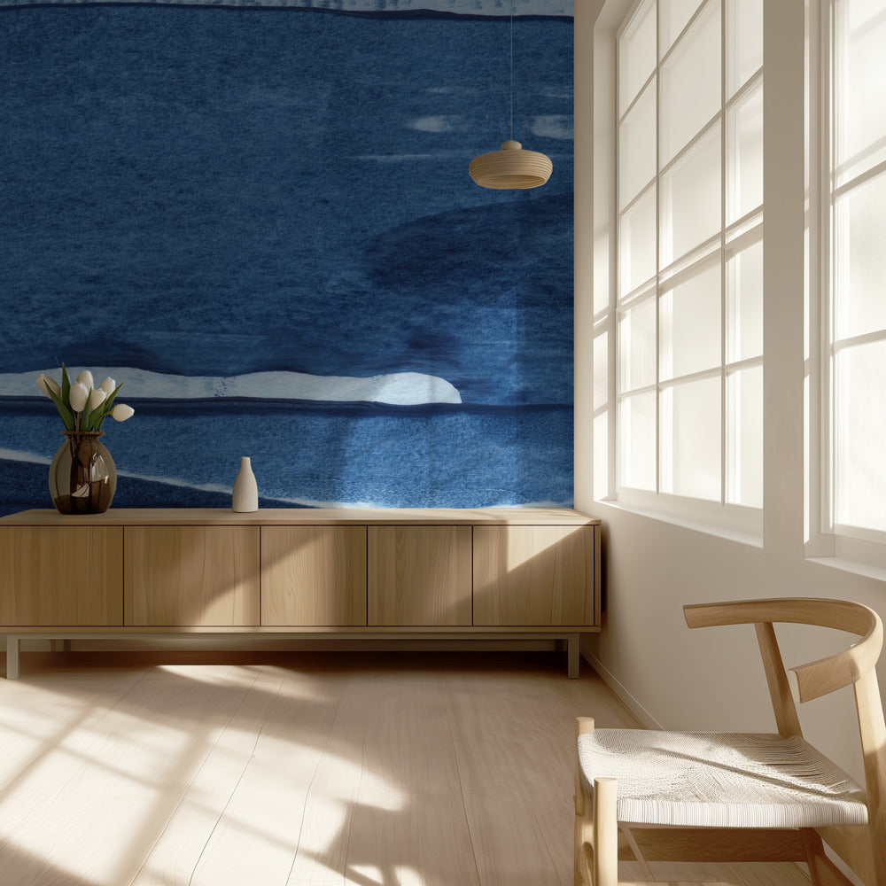Blauwe aquarelgolven | Behang