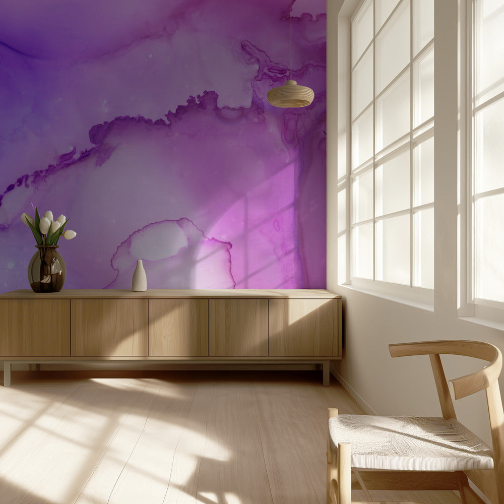 Vloeiende abstracte patronen in paarse en roze tinten | Behang