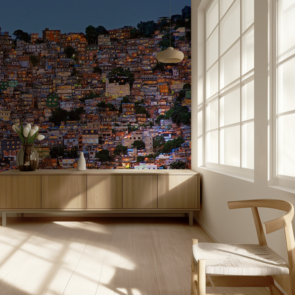 Het vallen van de avond in de Favela da Rocinha | Behang