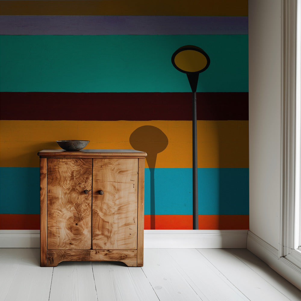 Lamp en gestreepte muur | Behang