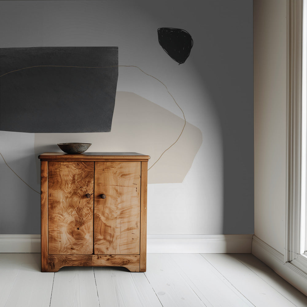 Geometrische vormen in zwart, grijs en beige | Behang